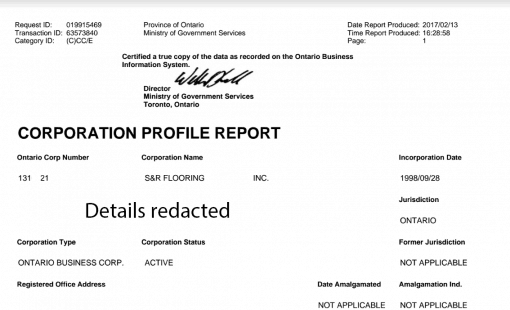 Ontario corporation profile report sample