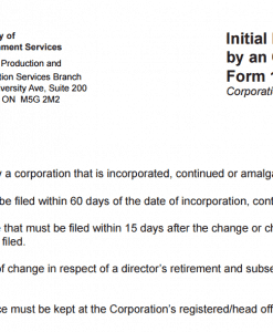 Ontario corporation initial return form 1